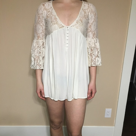 Cream Lace Dress with Sleeves - Picture 1 of 3
